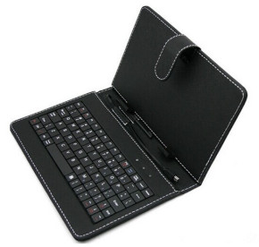 Луксозен универсален кожен калъф тефтер със стойка и клипс за таблети 7 инча с USB клавиатура черен